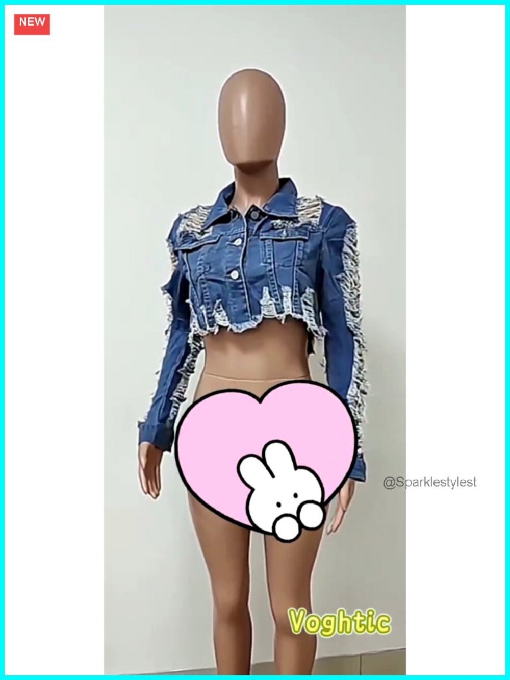 Cropped Denim Jean Jacket Ripped Long Sleeve Button Down - Picture 6 of 6